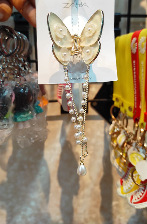 Butterfly Hair Claw with Pearl Tail